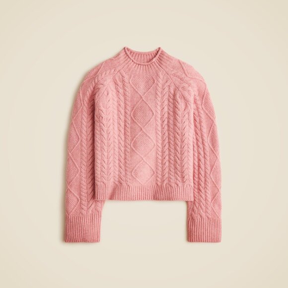 J Crew Cable-knit Rollneck Sweater in Supersoft Yarn Heather Dusty Rose - Picture 4 of 11